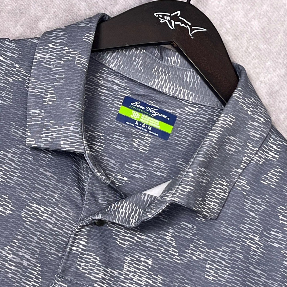 Ben Hogan Performance Polo Mens XL Grey Abstract Dash Short Sleeve Excellent